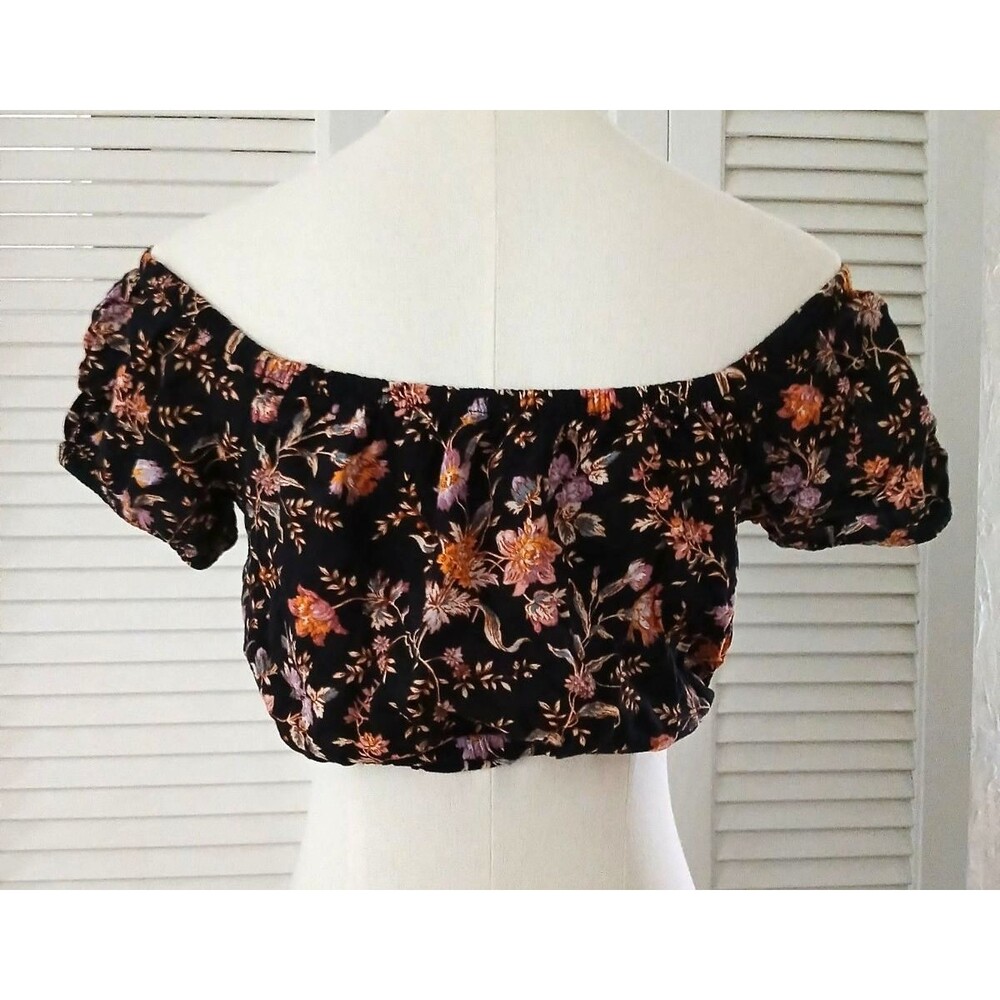 American Eagle Outfitters Floral Crop Top Elastic Waist Short Sleeves Size XS - Picture 5 of 9